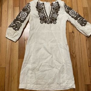 Tory Burch Beaded Embroidery Cotton Dress Size 4 Mid Length RN#111395